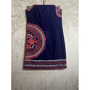 Lilly Pulitzer Women 2 Bowen Strapless Dress Navy Basket Weave Coral Embroidered